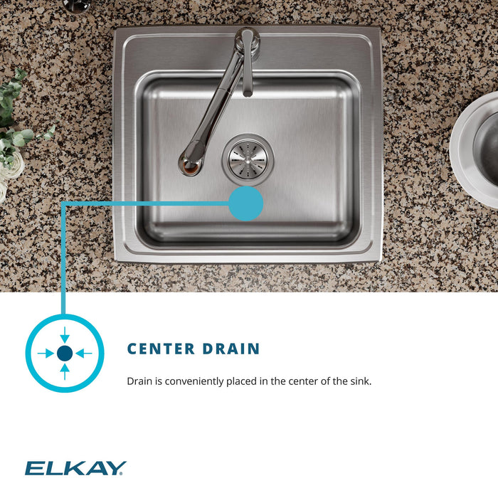 Elkay PSR22192 22" x 19-1/2" Stainless Steel 2-Hole Single-Bowl Drop-In Kitchen Sink in Brushed Satin