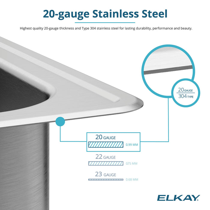 Elkay PSR22192 22" x 19-1/2" Stainless Steel 2-Hole Single-Bowl Drop-In Kitchen Sink in Brushed Satin