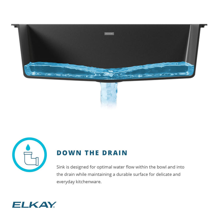 Elkay ELGRU13322BK0C 33" x 18-23/50" Quartz Single-Bowl Undermount Kitchen Sink Kit in Black