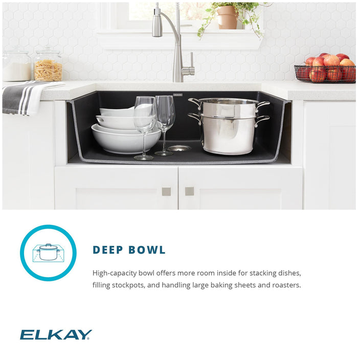 Elkay ELGRU13322BK0C 33" x 18-23/50" Quartz Single-Bowl Undermount Kitchen Sink Kit in Black