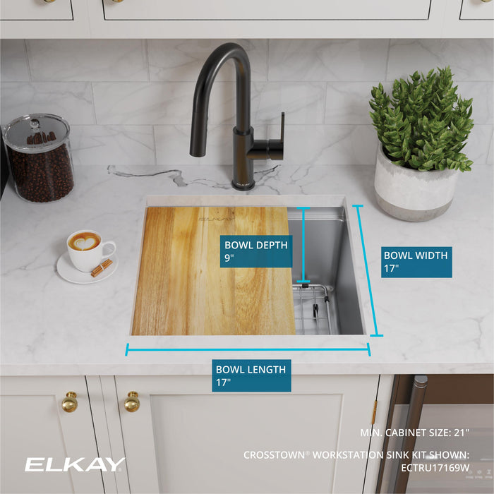 Elkay ECTRU17169W 18-1/2" x 18-1/2" Stainless Steel Single-Bowl Undermount Bar/Prep Sink Kit in Polished Satin