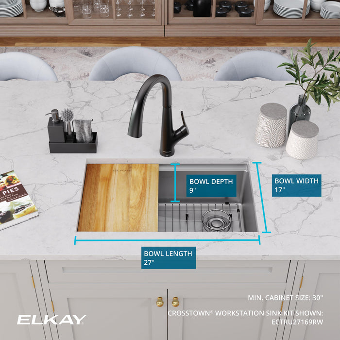 Elkay ECTRU27169RW 28-1/2" x 18-1/2" Stainless Steel Single-Bowl Undermount Kitchen Sink Kit in Polished Satin