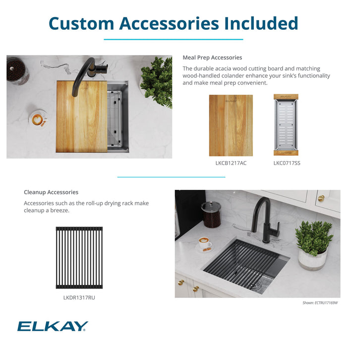 Elkay ECTRU17169W 18-1/2" x 18-1/2" Stainless Steel Single-Bowl Undermount Bar/Prep Sink Kit in Polished Satin