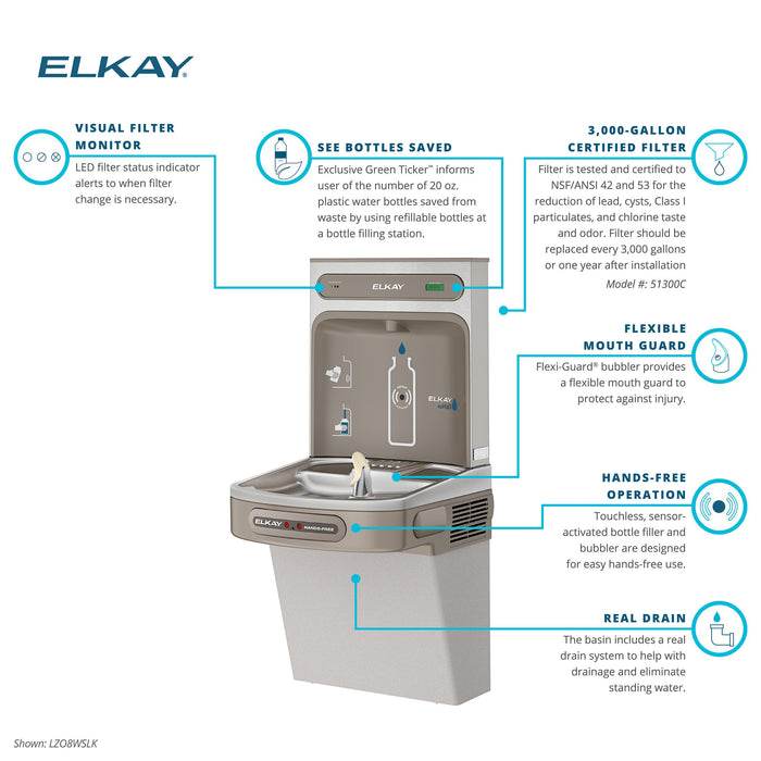 Elkay LZO8WSLK Bottle Filling Station with Water Cooler in Light Gray Granite