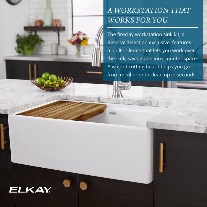 Elkay SWUF13320CBWH Fireclay Single-Bowl Farmhouse Kitchen Sink Kit in White