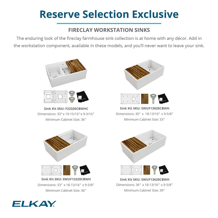 Elkay SWUF13320CBWH Fireclay Single-Bowl Farmhouse Kitchen Sink Kit in White