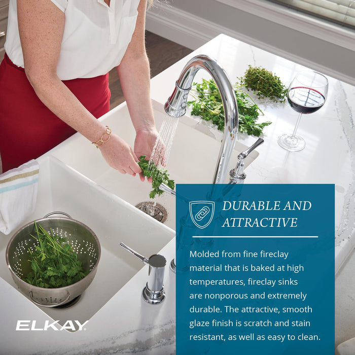 Elkay SWUF13320CBWH Fireclay Single-Bowl Farmhouse Kitchen Sink Kit in White