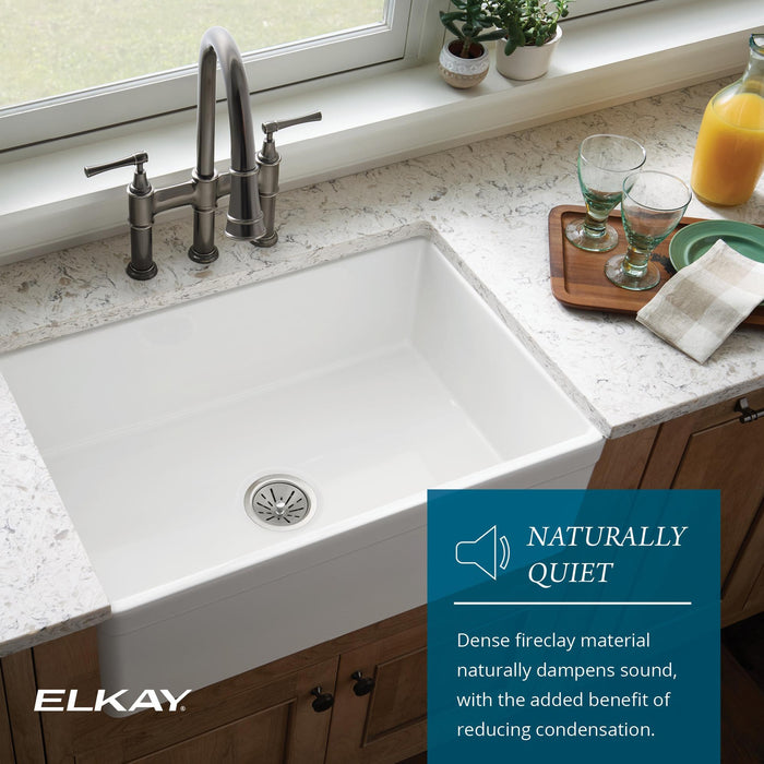 Elkay SWUF13320CBWH Fireclay Single-Bowl Farmhouse Kitchen Sink Kit in White