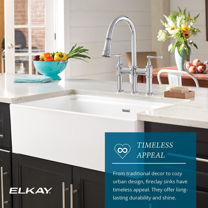 Elkay SWUF13320CBWH Fireclay Single-Bowl Farmhouse Kitchen Sink Kit in White