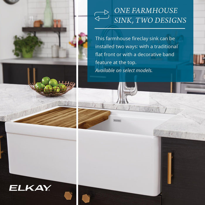 Elkay SWUF13320CBWH Fireclay Single-Bowl Farmhouse Kitchen Sink Kit in White