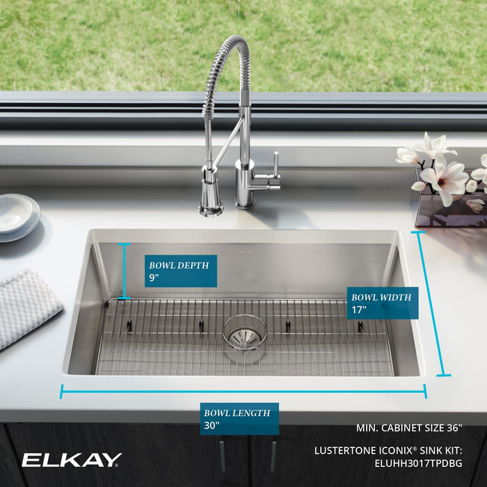 Elkay ELUHH3017TPDBG 32-1/2" x 19-1/2" Stainless Steel Single-Bowl Undermount Kitchen Sink Kit in Luminous Satin