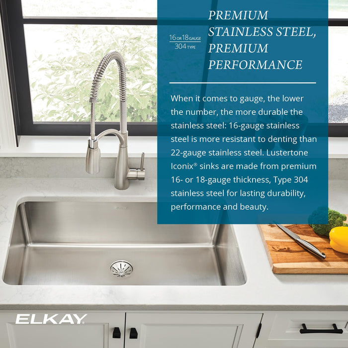 Elkay ELUH1616T 18-1/2" x 18-1/2" Stainless Steel Single-Bowl Undermount Kitchen Sink in Luminous Satin