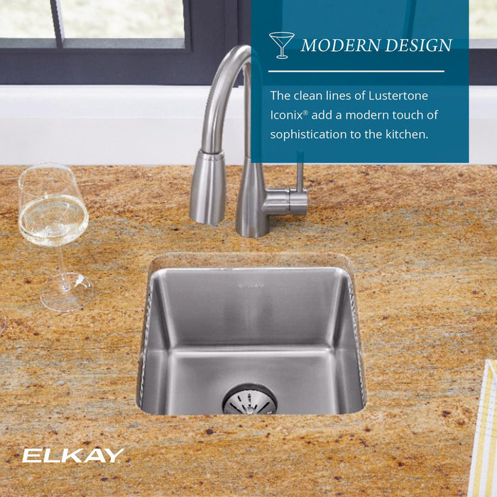Elkay ELUH1616T 18-1/2" x 18-1/2" Stainless Steel Single-Bowl Undermount Kitchen Sink in Luminous Satin