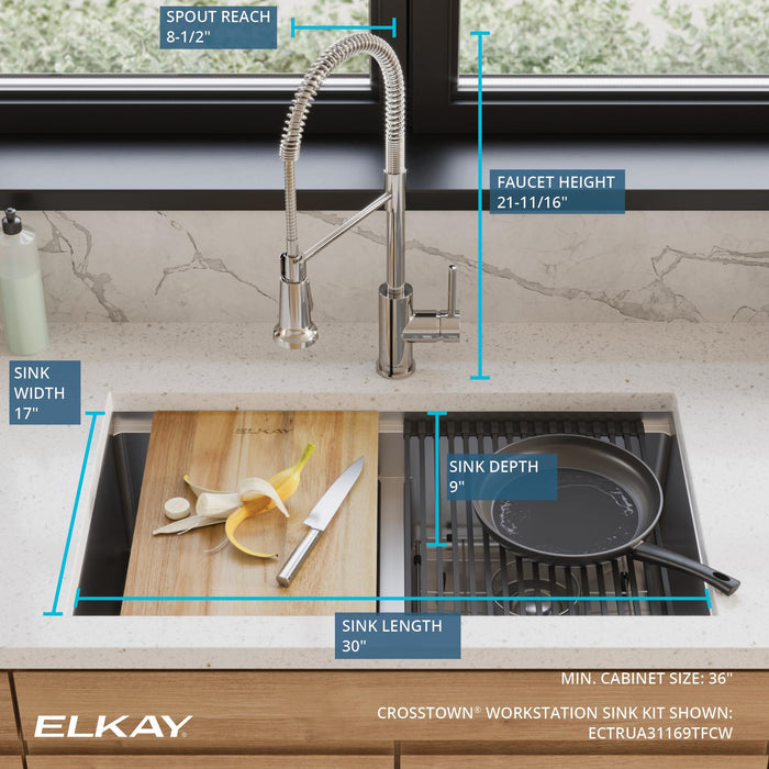 Elkay ECTRUA31169TFCW 31-1/2" x 18-1/2" Stainless Steel Double-Bowl Undermount Kitchen Sink Kit in Polished Satin