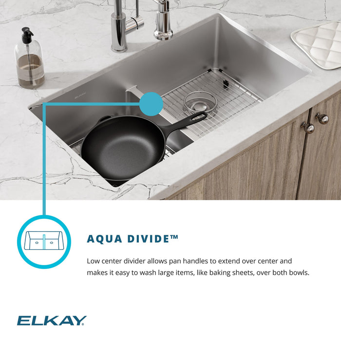 Elkay ECTRUAQ31169TWC 31-1/2" x 18-1/2" Stainless Steel Double-Bowl Undermount Kitchen Sink Kit in Polished Satin