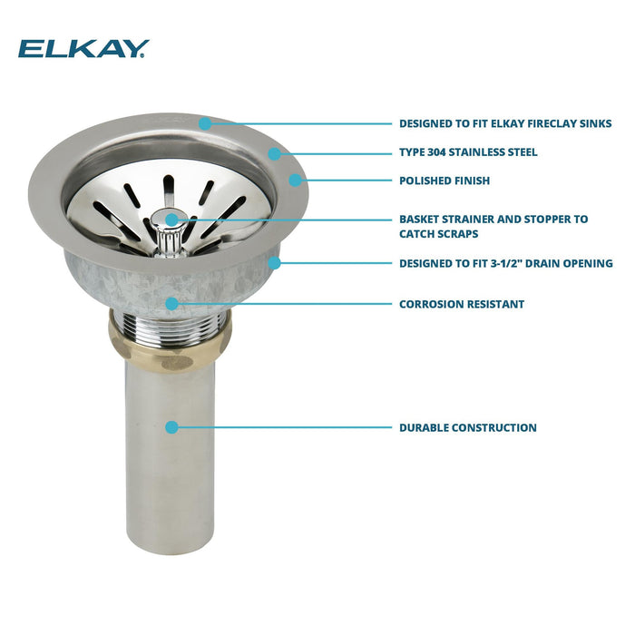 Elkay LK99FCS Dlx Drain 3-1/2 Satin Stainless Steel-Frcly in Satin