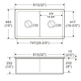 ALFI Brand ABF3219DUD-W White 32" x 19" Double Bowl Fireclay Kitchen Sink with Grid