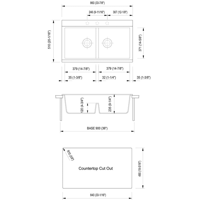 ALFI Brand AB3418DBDI-T Titanium 33" Granite Composite Workstation Double Bowl Drop-in Sink