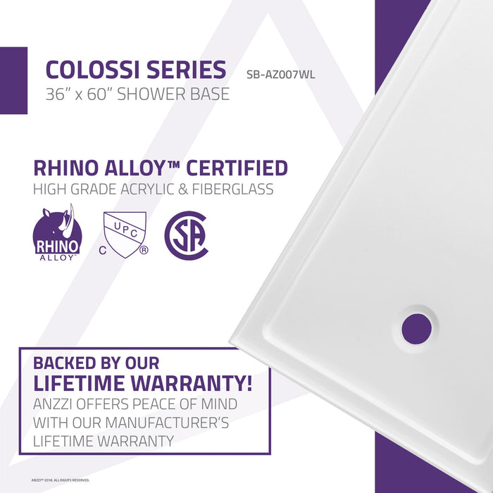 ANZZI SB-AZ007WL Colossi Series 60" x 36" Shower Base in White