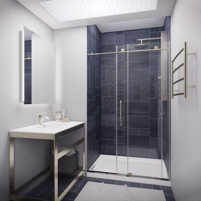 ANZZI SD-AZ13-01BN Madam Series 48" by 76" Frameless Sliding Shower Door in Brushed Nickel with Handle