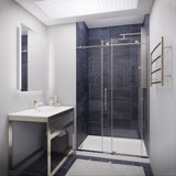 ANZZI SD-AZ8077-01BN Leon Series 48" by 76" Frameless Sliding Shower Door in Brushed Nickel with Handle