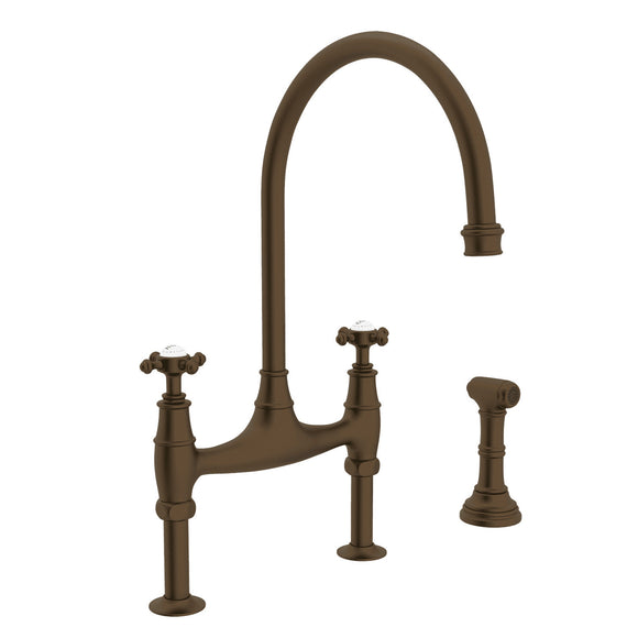 Rohl U.4718X-EB-2 Perrin and Rowe Georgian Era Bridge Kitchen Faucet with Sidespray