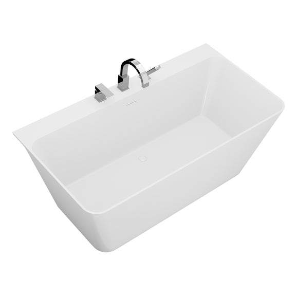 VAULT 59 in. Acrylic Flatbottom Freestanding Bathtub in White with Deck Mount Faucet & Hand Sprayer