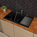 ALFI brand AB3418DBDI-BLA Black 33" Granite Composite Workstation Step Rim Double Bowl Drop In Sink with Accessories