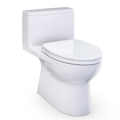 TOTO Redington One-Piece Elongated 1.28 GPF WASHLET+ and Auto Flush Ready Universal Height Toilet with Right-Hand Trip Lever, CEFIONTECT and SS124 SoftClose Seat, Cotton White - MS672124CEFRG#01