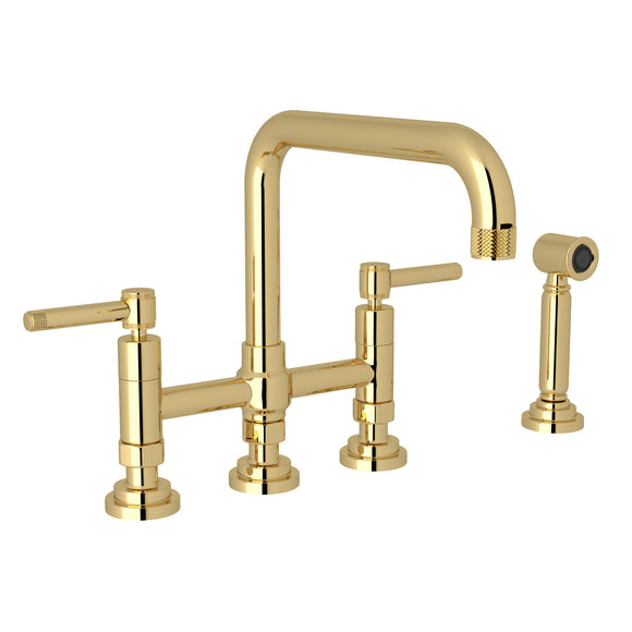 House of Rohl A3358ILWSULB-2 Campo Deck Mount U-Spout 3 Leg Bridge Kitchen Faucet with Sidespray