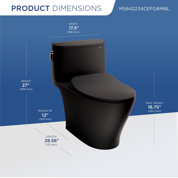 TOTO MS642234CEFG#MBL Nexus One-Piece Elongated Toilet with a Slim SoftClose Seat, Matte Black