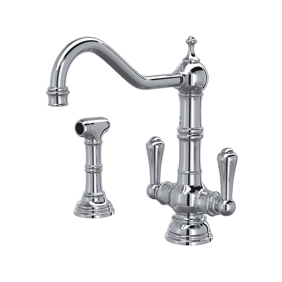 Rohl U.4766APC-2 Perrin and Rowe Edwardian Single Hole Kitchen Faucet with Lever Handles and Sidespray