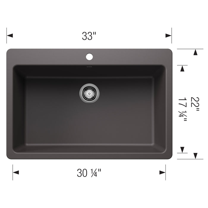 Blanco 443196 Liven SILGRANIT 33" Super Single Dual Mount Kitchen Sink - Cinder