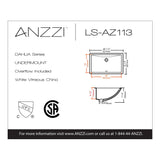 ANZZI LS-AZ113 Dahlia Series 20.5" Ceramic Undermount Sink Basin in White