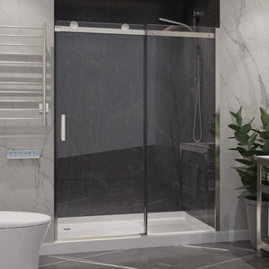 Rhodes Series 48 in. x 76 in. Frameless Sliding Shower Door with Handle in Brushed Nickel