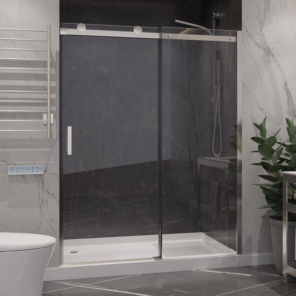 Rhodes Series 60 in. x 76 in. Frameless Sliding Shower Door with Handle in Brushed Nickel