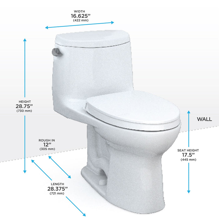 TOTO MS604124CEFG#01 UltraMax II One-Piece Elongated Universal Height Toilet with SoftClose Seat, Cotton White