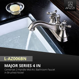 ANZZI L-AZ006BN Major Series 4" Centerset 2-Handle Mid-Arc Bathroom Faucet in Brushed Nickel