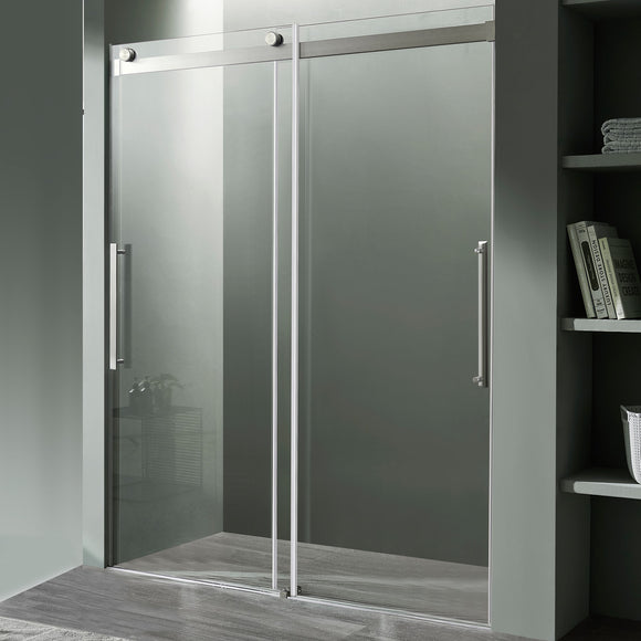 Stellar Series 48 in. x 76 in. Frameless Sliding Shower Door with Handle in Brushed Nickel