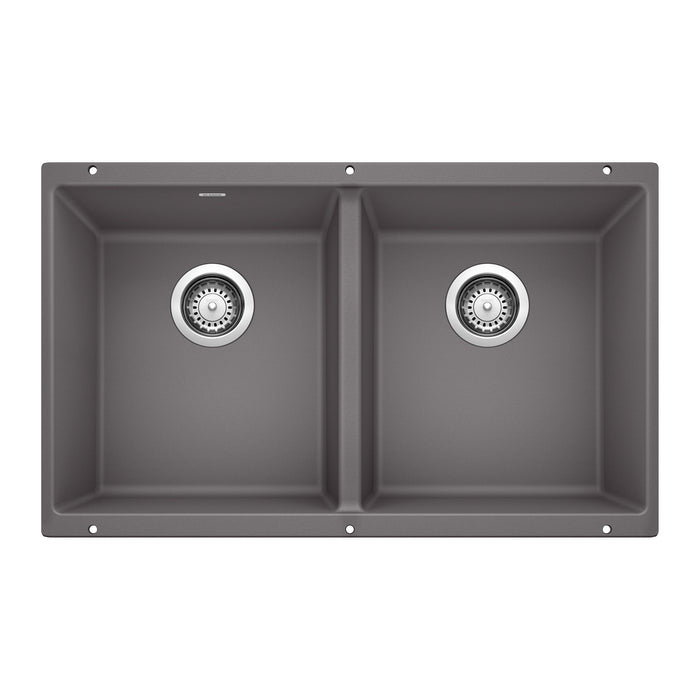 Blanco 519050 Precis SILGRANIT 29" 50/50 Double Bowl Undermount Kitchen Sink - Cinder