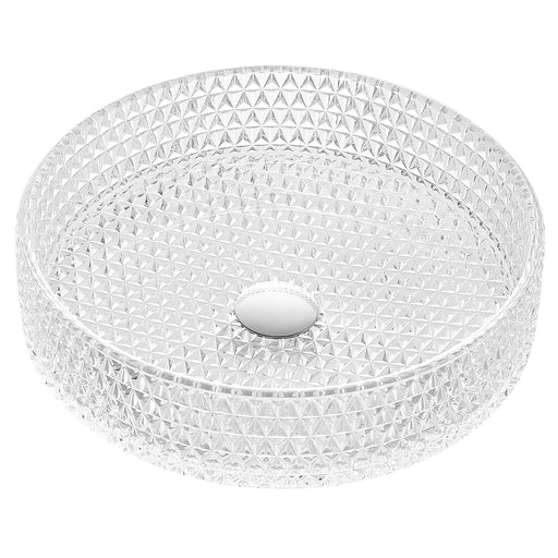 Celeste Round Clear Glass Vessel Bathroom Sink with Faceted Pattern