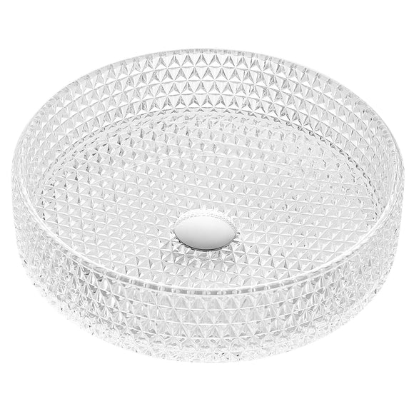 Celeste Round Clear Glass Vessel Bathroom Sink with Faceted Pattern