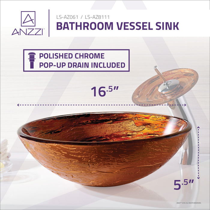 ANZZI LS-AZ061 Stanza Series Vessel Sink in Brown with Faucet in Lustrous Brown