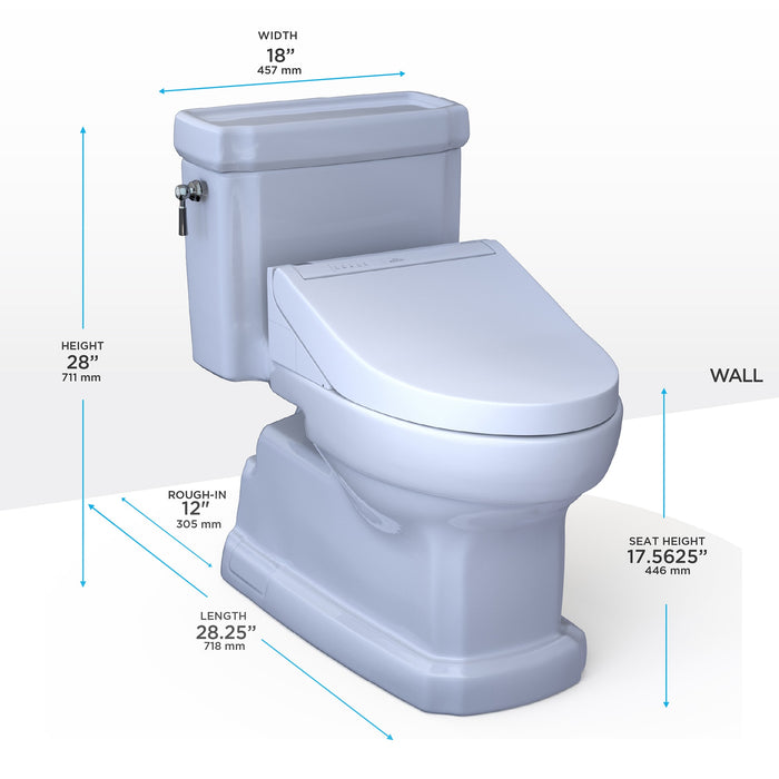TOTO MW9743084CEFG#01 WASHLET+ Eco Guinevere 1.28 GPF Toilet with C5 Bidet Seat, Cotton White