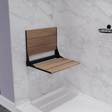 ANZZI AC-AZ203MB Saxon 17" Teak Wall Mounted Folding Shower Seat in Matte Black