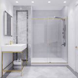 ANZZI SD-AZ8077-02BG Leon Series 60" by 76" Frameless Sliding Shower Door in Brushed Gold with Handle