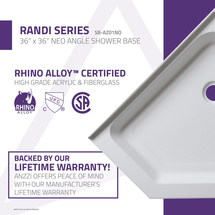 ANZZI SB-AZ01NO Randi 36" x 36" Neo-Angle Double Threshold Shower Base in White