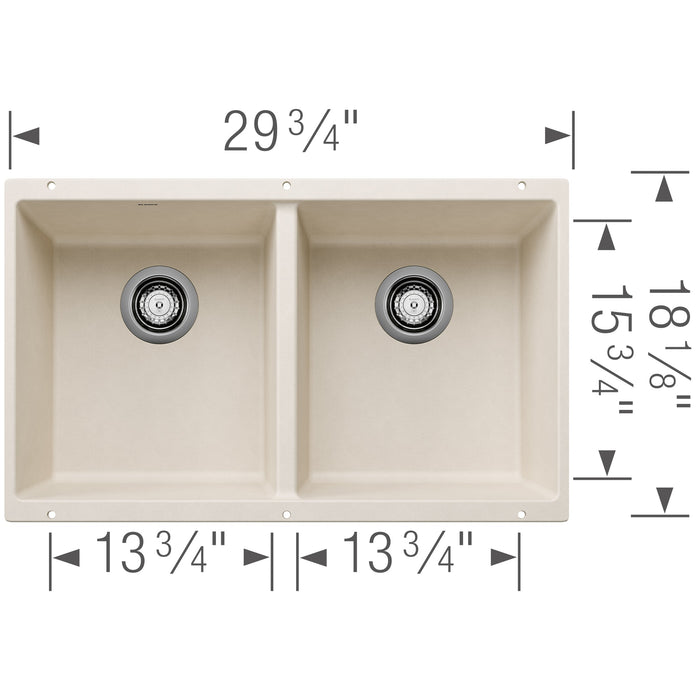 Blanco 527401 Precis SILGRANIT 29" 50/50 Double Bowl Undermount Kitchen Sink - Soft White