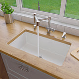 ALFI brand ABF3018UD-W White 30" x 18" Fireclay Undermount / Drop In Kitchen Sink w Grid