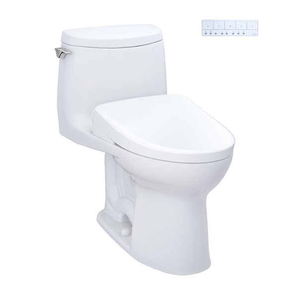 TOTO WASHLET+ UltraMax II 1G One-Piece Elongated 1.0 GPF Toilet with Auto Flush WASHLET+ S7 Contemporary Bidet Seat, Cotton White - MW6044726CUFGA#01